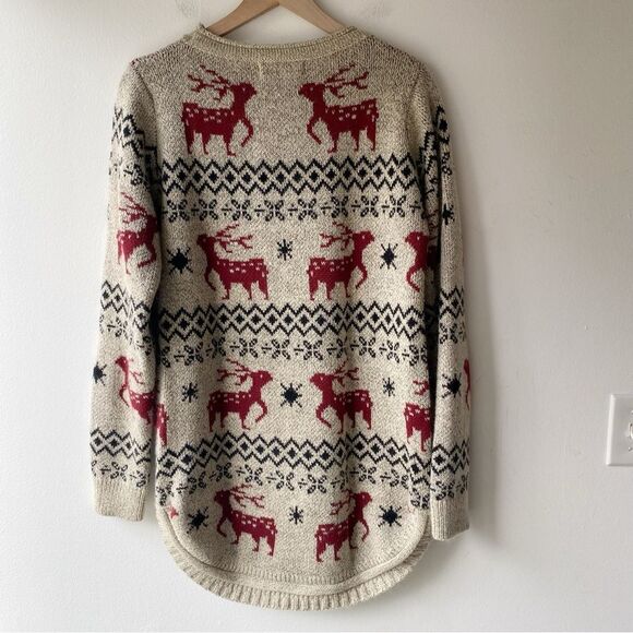 shineflow beige reindeer christmas sweater size l large - Picture 3 of 6